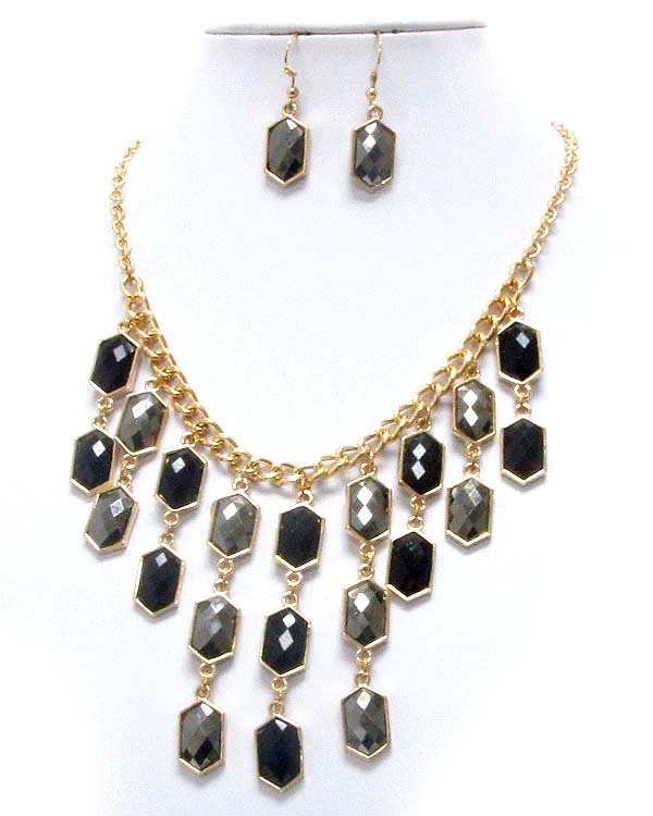 Multi facet acrylic stone drop chain necklace earring set