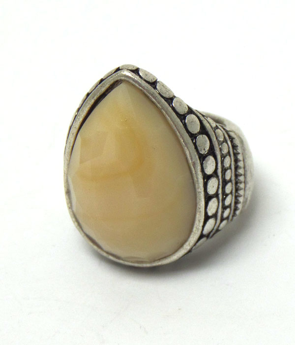 Burn silver with border and stone center ring 