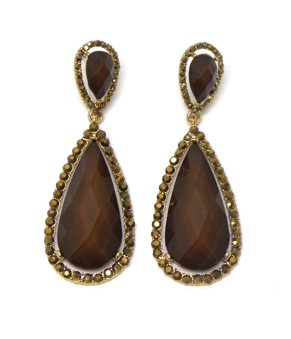 Facet teardrop and crystal edge drop earring