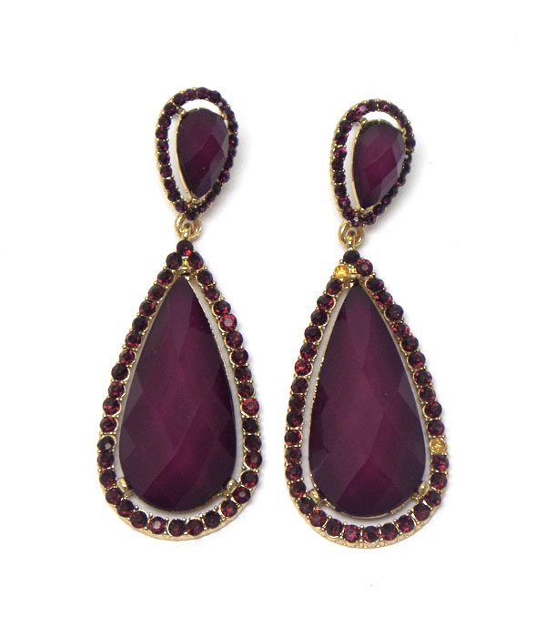 Facet teardrop and crystal edge drop earring