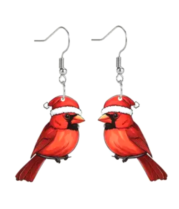 Christmas theme cardinal bird acrylic earring