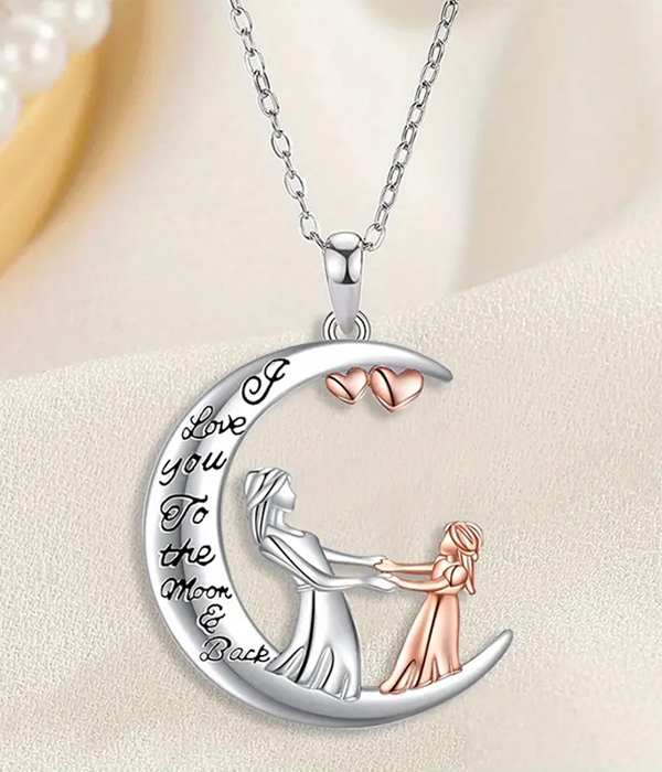 Mother daughter moon pendant necklaace