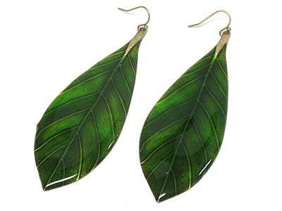 Epoxy cover large leaf earring 