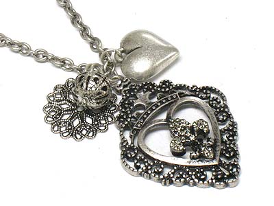 Crystal fleur de lis deco charm and multi charms necklace