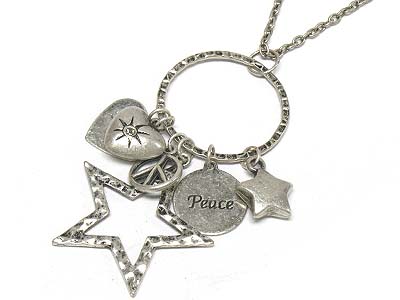 Metal star frame and multi charm necklace 