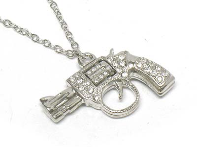 Crystal stone deco gun pendant necklace