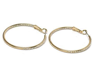 Crystal in-out paved simple hoop earring - hoops