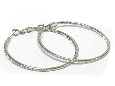 Crystal in-out paved simple hoop earring  - hoops