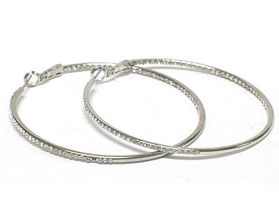 Crystal in-out paved simple hoop earring - hoops