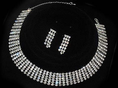 Boutique rhinestone 6 line necklace and earring set 