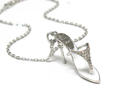 Crystal deco high heeled shoes pendant necklace