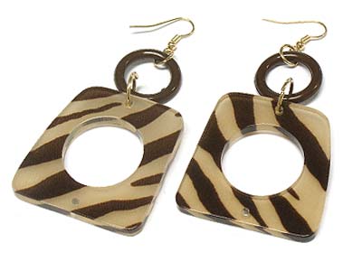 Animal zebra pattern large dangle earring