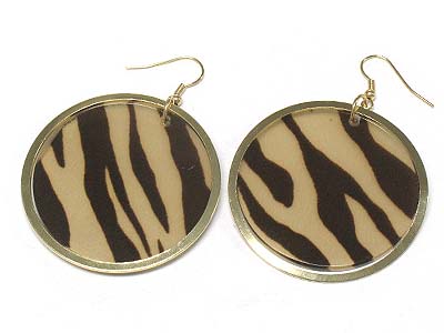 Animal zebra pattern round disk earring