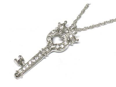 Crystal deco crowned key pendant necklace