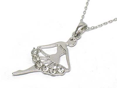 Crystal deco ballerina girl pendant necklace 