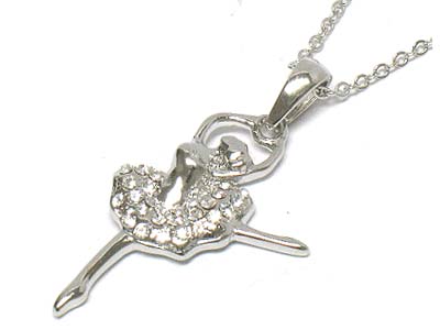 Crystal deco ballerina girl pendant necklace