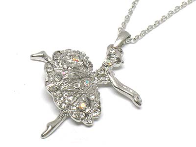 Crystal deco ballerina girl pendant necklace 