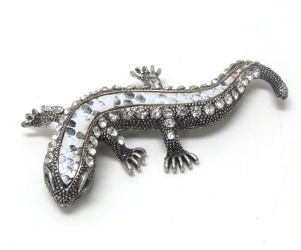 Crystal metal lizard fashion  leather on top pin or brooch