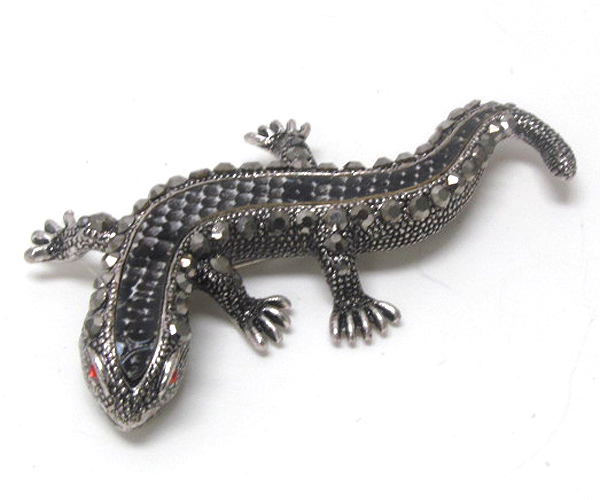 Crystal metal lizard fashion  leather on top pin or brooch