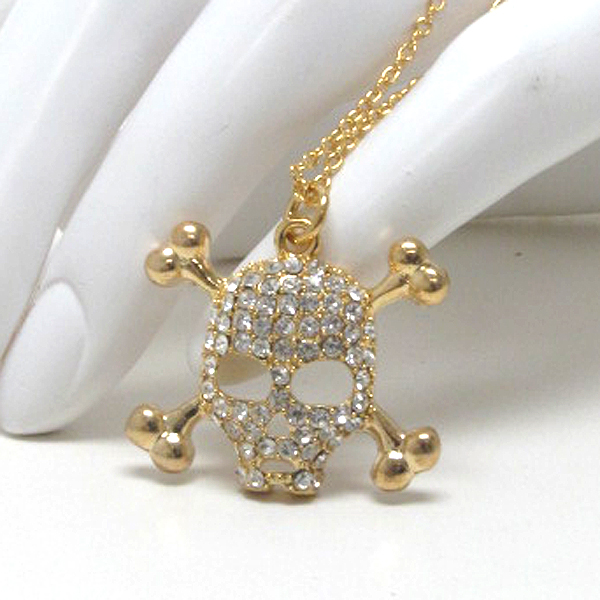 Crystal stud skull pendant chain necklace 