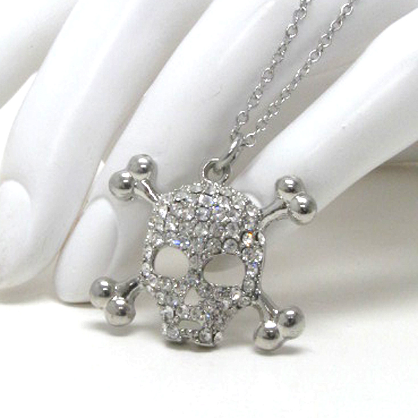 Crystal stud skull pendant chain necklace