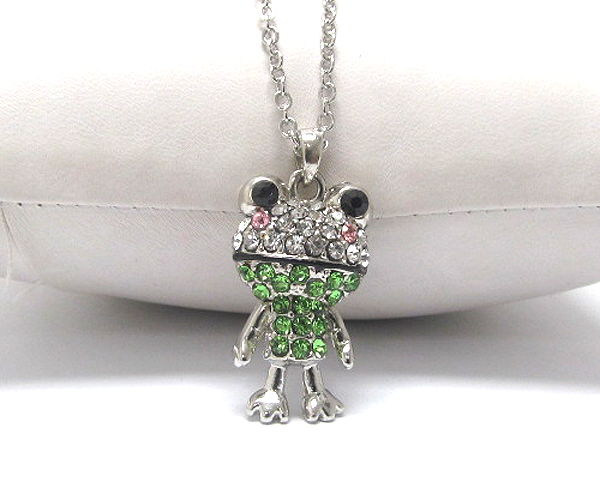 Multi crystal stud frog necklace