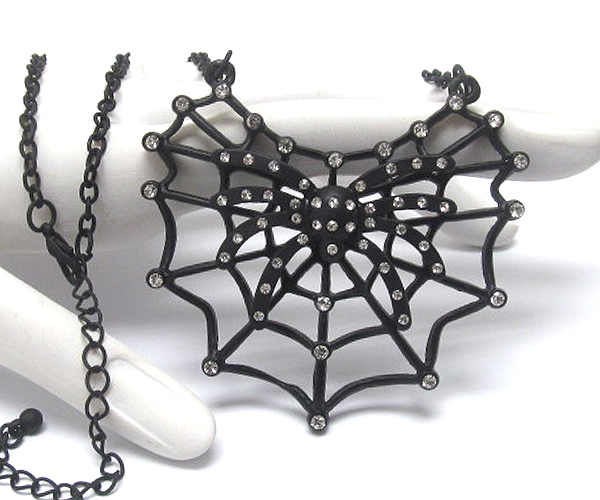 Crystal large spider web pendant necklace