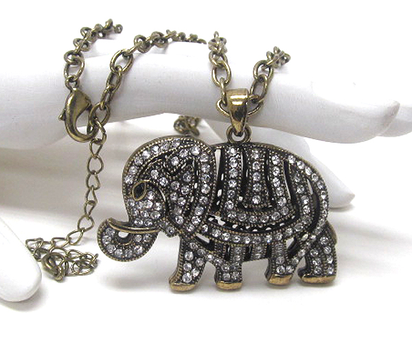 Crystal cut out elephant pendant long chain necklace 