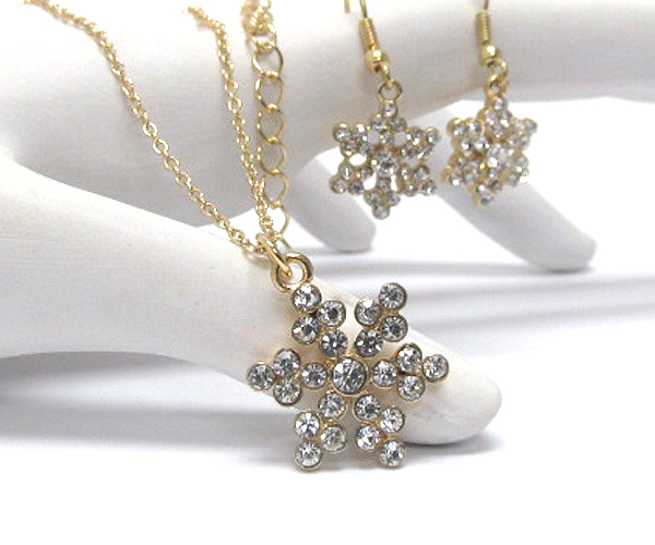 Crystal snow flake necklace earring set