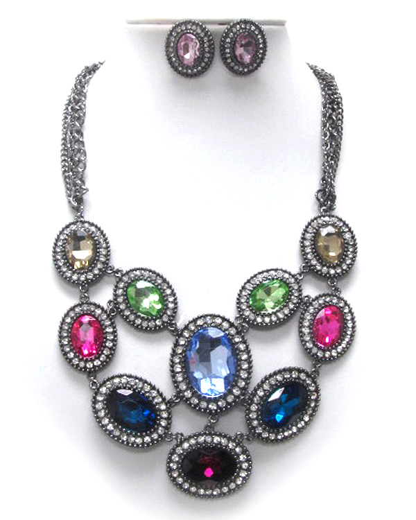 Luxury austirian crystal deco facet glass stone party necklace earring set