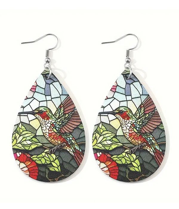 Hummingbird leatherette teardrop earring