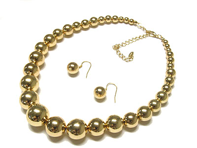 Metalic coating ball beads necklace and earring set 