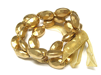 3 row gold tone facet beans beads stretch braceelt