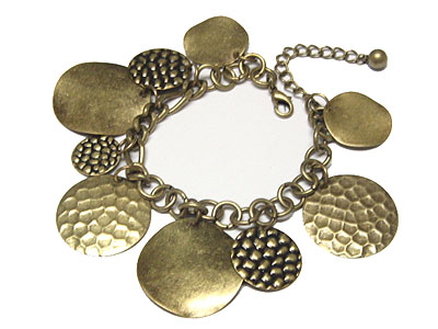 Burnish multi round metal dangle charm bracelet