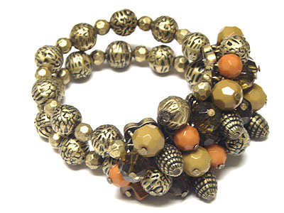 Glass and metal ball dangle double stretch bracelet