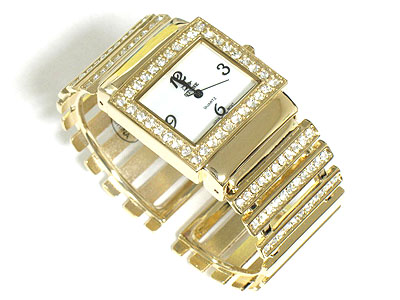 Crystal face and stick band bangle watch