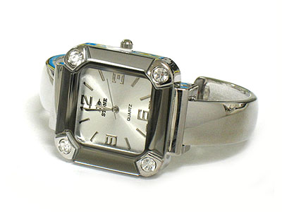 Crystal on four edge and glass cut bangle watch