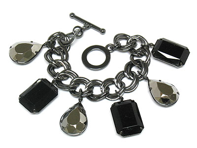 Multi shape epoxy stone charm toggle bracelet