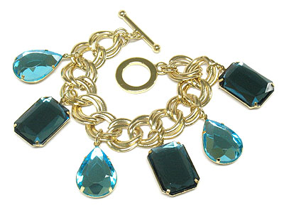 Multi shape epoxy stone charm toggle bracelet