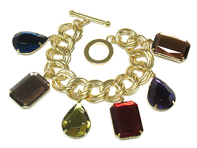 Multi shape epoxy stone charm toggle bracelet