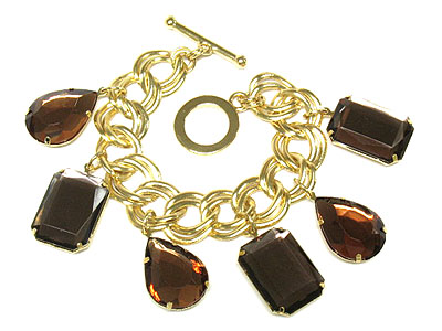 Multi shape epoxy stone charm toggle bracelet