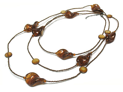 Resin bead and seed bead long necklace