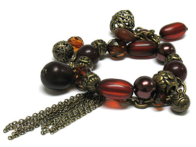 Multi sim pearl and metal ball stretch bracelet