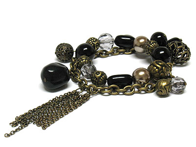 Multi sim pearl and metal ball stretch bracelet