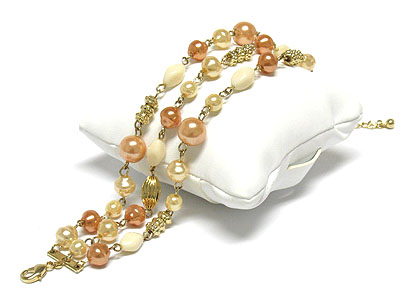 Three line sim pearl and metal bead bracelet