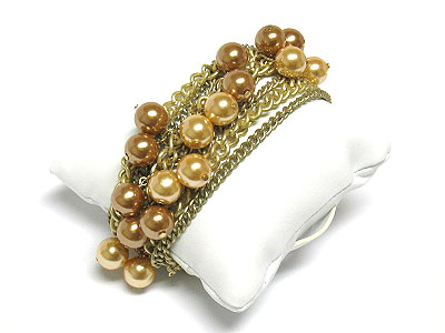 Multi chain with sim pearl bead stretch bracelet