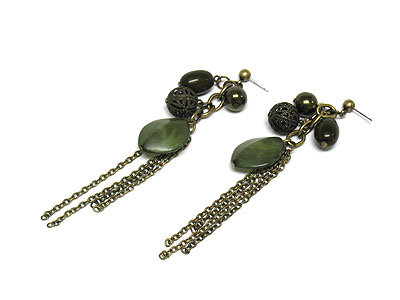 Multi sim pearl and metal ball and chain drop earring