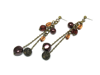 Multi charm and metal ball drop earring