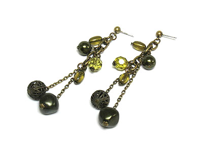 Multi charm and metal ball drop earring