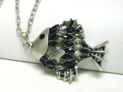 Crystal scale fish pendant neckalce